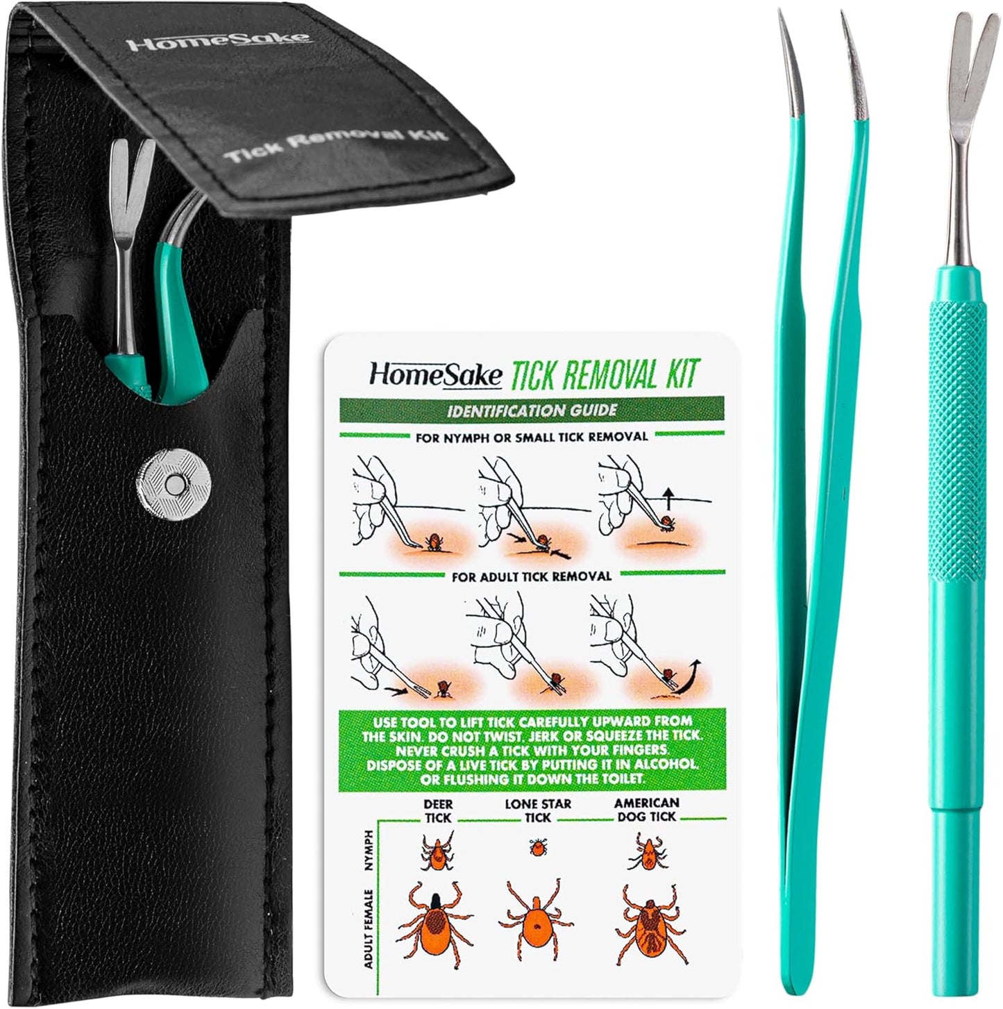 Homesake Tick Remover Tool & Tweezer Set for Dogs, Cats & Humans – Stainless Steel Tick Removal Kit with Storage Pouch & Free Tick ID Card – Safe & Effective Tick Puller
