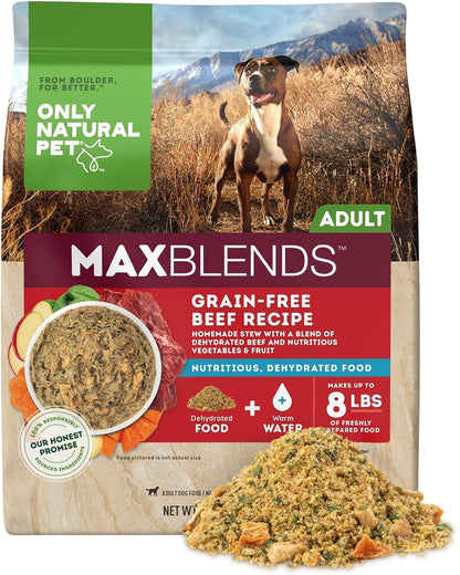 Only Natural Pet MaxBlends Grain Free Beef Recipe Dehydrated Dog Food Formula - High Protein Homemade Stew, Nutrient-Dense Meal for Canine Health - Beef RecipeFlavor - 2 lb Bag (Makes 8 lbs)