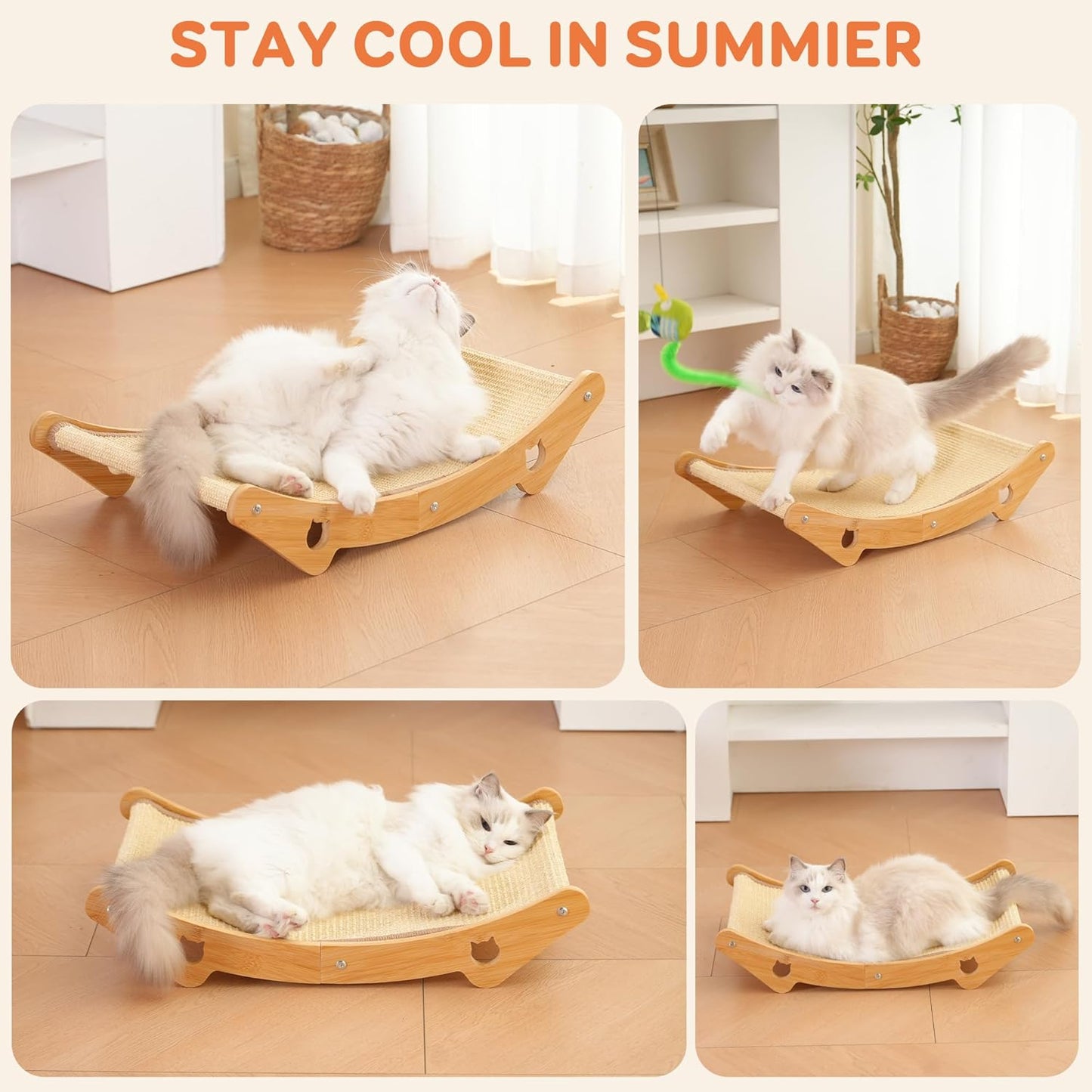 Sisal Cat Scratcher Bed of Bamboo for Indoor/Outdoor Cats, Natural Sisal Mat Hammock for Kittens and Adult Cats,Larger Cat Scratching Post/Board/pad