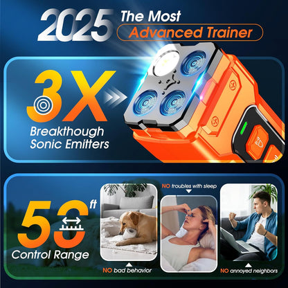 Dog Bark Deterrent Devices, Anti Barking Device 3X Ultrasonic Bark Control Device 50ft Range, Rechargeable & Safe Dog Training Tool for Quiet Walks and Peaceful Homes