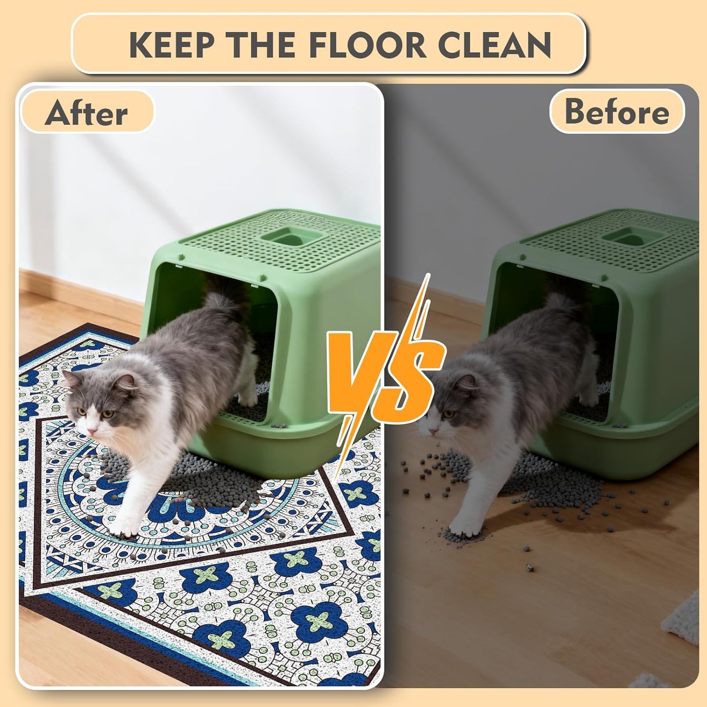 Jumbo Cat Litter Mat Catcher 35x24 | Ultra-Absorbent Litter Box Rug with PVC Mesh | Non-Slip Cat Rug for litter box, Washable Kitty Litter Mat For Indoor,Garden