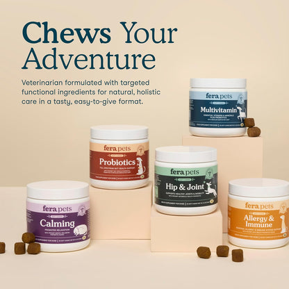 Fera Pets Dog Multivitamin Chews with Glucosamine and Probiotics - Essential Dog Vitamins & Minerals - Promotes Healthy Digestion & Joints - Boosts Skin & Coat Health with Omega-3s - 30 Soft Chews