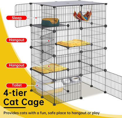 Oneluck 4-Tier 47.2 Inch Large Cat Cages DIY Cat Playpen Detachable Metal Wire Kennels Cat Crate Exercise Extra Place Ideal for 1-2 Cat