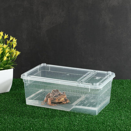 Irenare 8 Pcs Reptile Breeding Box Plastic Spider Terrarium Tarantula Feeding Box for Bearded Dragon Lizard Spider Gecko Scorpion (Vent Strips,Clear,8.6 x 5.1 x 3.1 Inch)