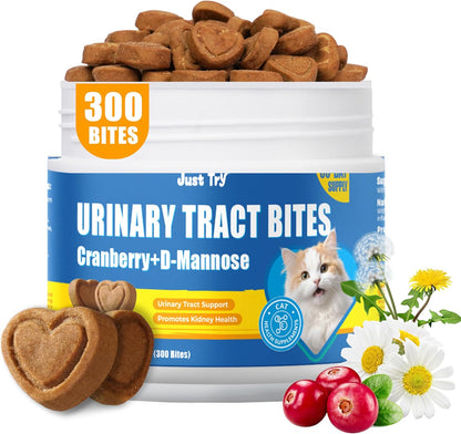 Just Try 300 Bites 6.35 oz Urinary Tract Bites for Cats - Cranberry & D Mannose Formula for Bladder Health - Prevent UTI & Promote Urinary Comfort - Grain Free, Natural Ingredients Cat Supplements