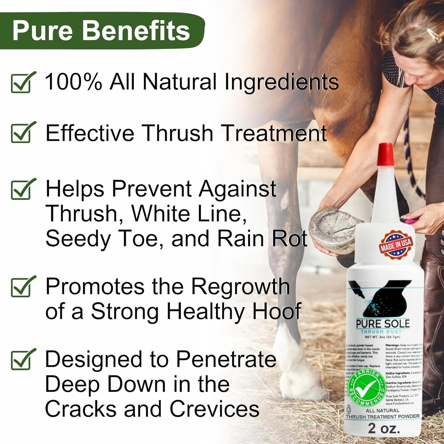 Thrush Treatment for Horses - Pure Sole Thrush Dust (2 oz.) Bundle + Pure Sole Hoof Cleanse (16 oz.)