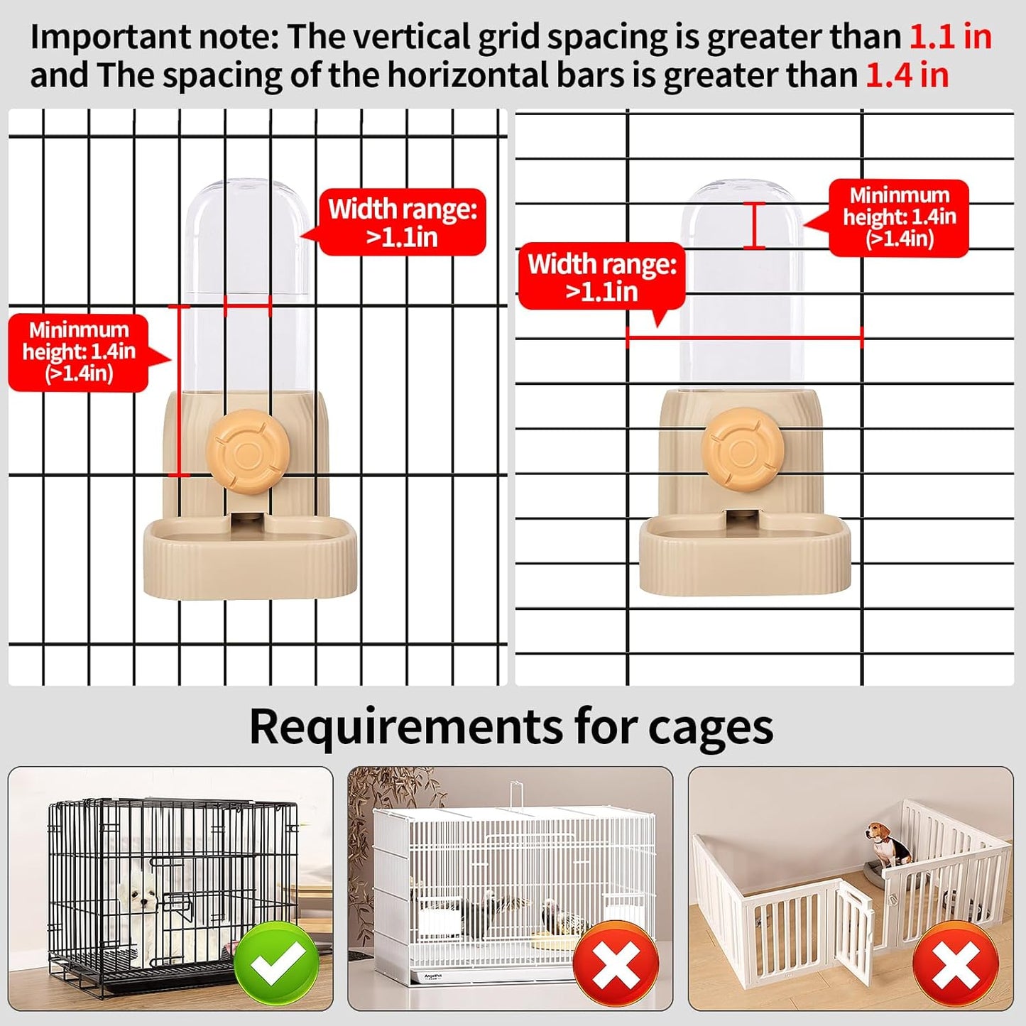 20oz Rabbit Water Dispenser, Small Animal Water Bottle No Drip for Guinea Pig, Rabbit, Gravity Cage Pet Water Dispenser for Cats Puppy Ferret (Khaki)