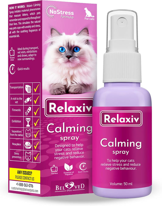 Calming Pheromone Spray & Scratch Repellent for Cats - Reduces Scratching Furniture, Pee - During Travel, Fireworks, Thunder, Vet Zone - Helps with Stress, Fighting, Hiding (1 pack 1.7 oz)