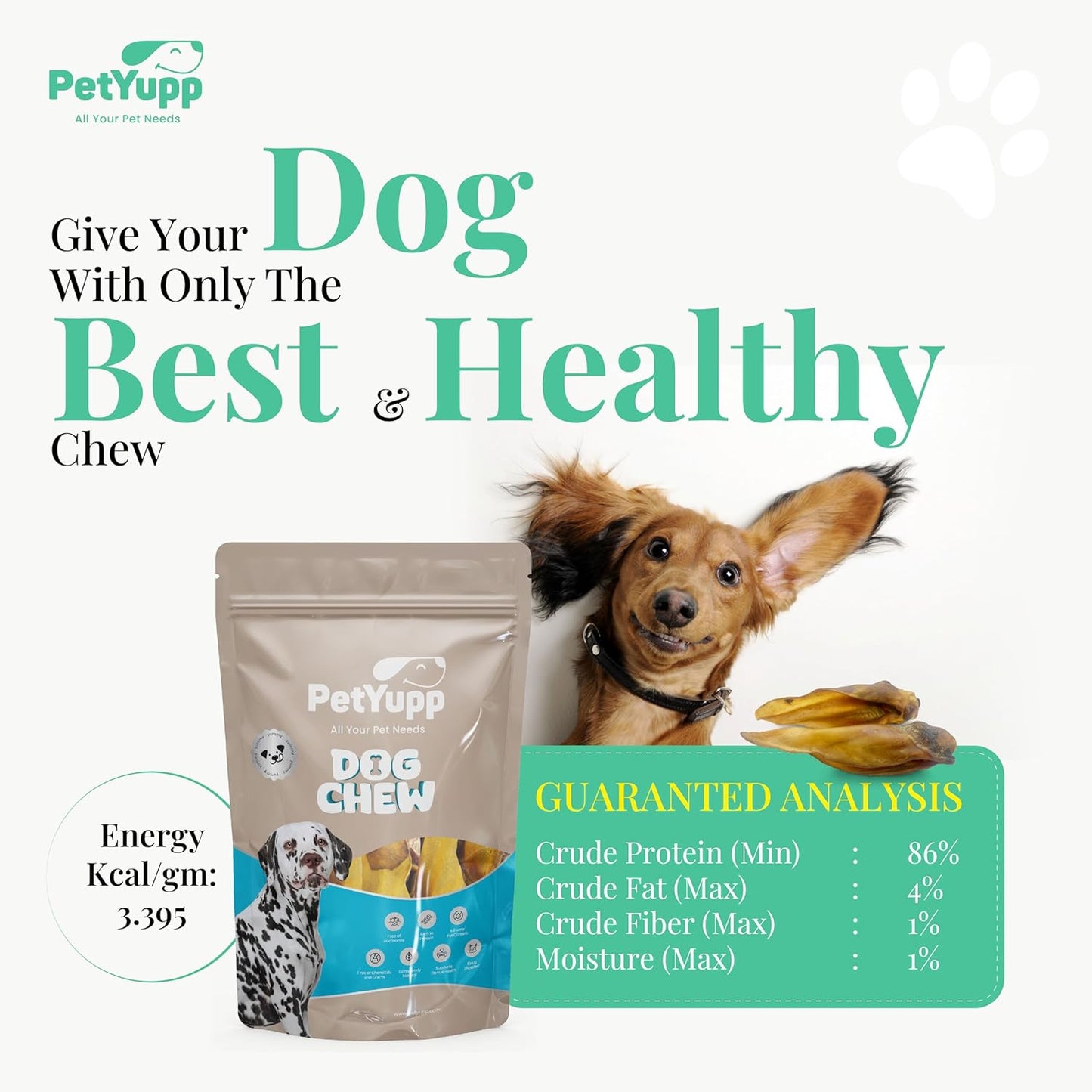 Water Buffalo Ears for Dogs 20 Count - All Natural, Single Ingredient & Long-Lasting Beef Ears for Small, Medium & Large Dogs - Promotes Dental Health & Rawhide Free Dog Treats