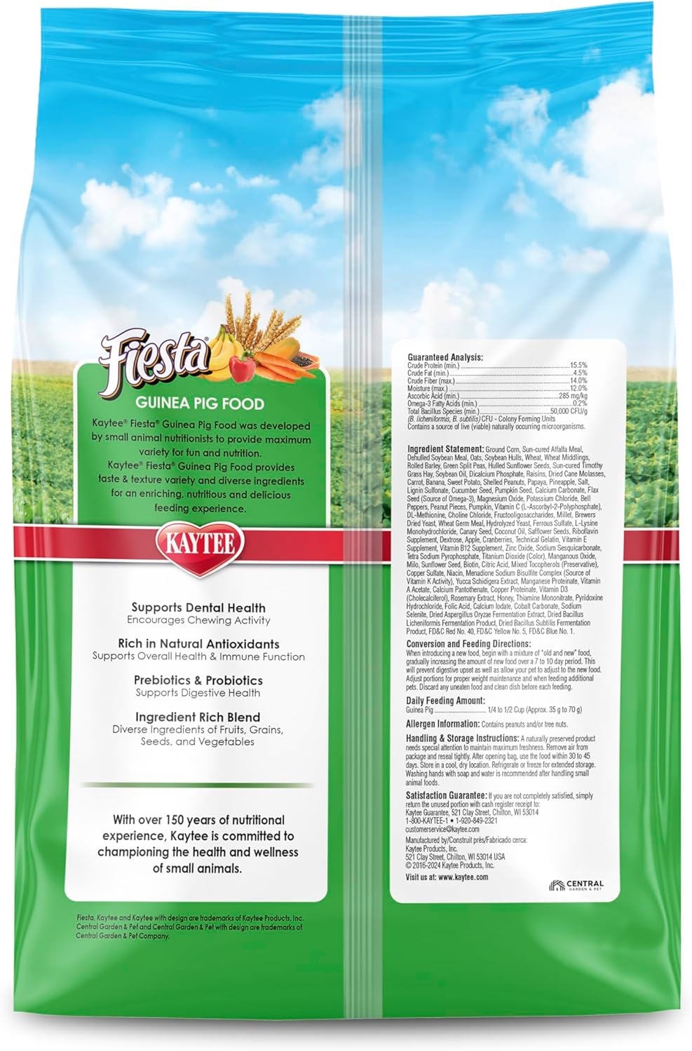 Kaytee Fiesta Guinea Pig Food, Nutritious and Fun Blend, Supports Dental Health and Digestion, 4.5 pounds