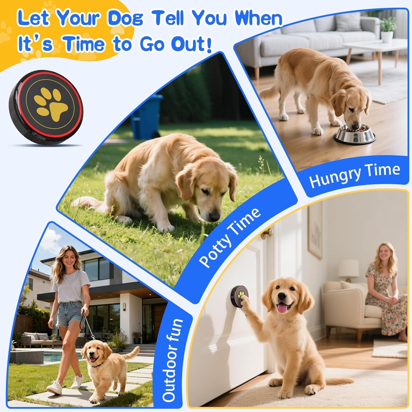 ChunHee Dog Door Bell for Potty Training – Wireless Doggie Doorbell to Go Outside, 1.6in Touch Surface, Easy for Puppy & Adult Dogs, IP55 Waterproof, 500FT Range, 55 Ringtones, Adjustable Volume