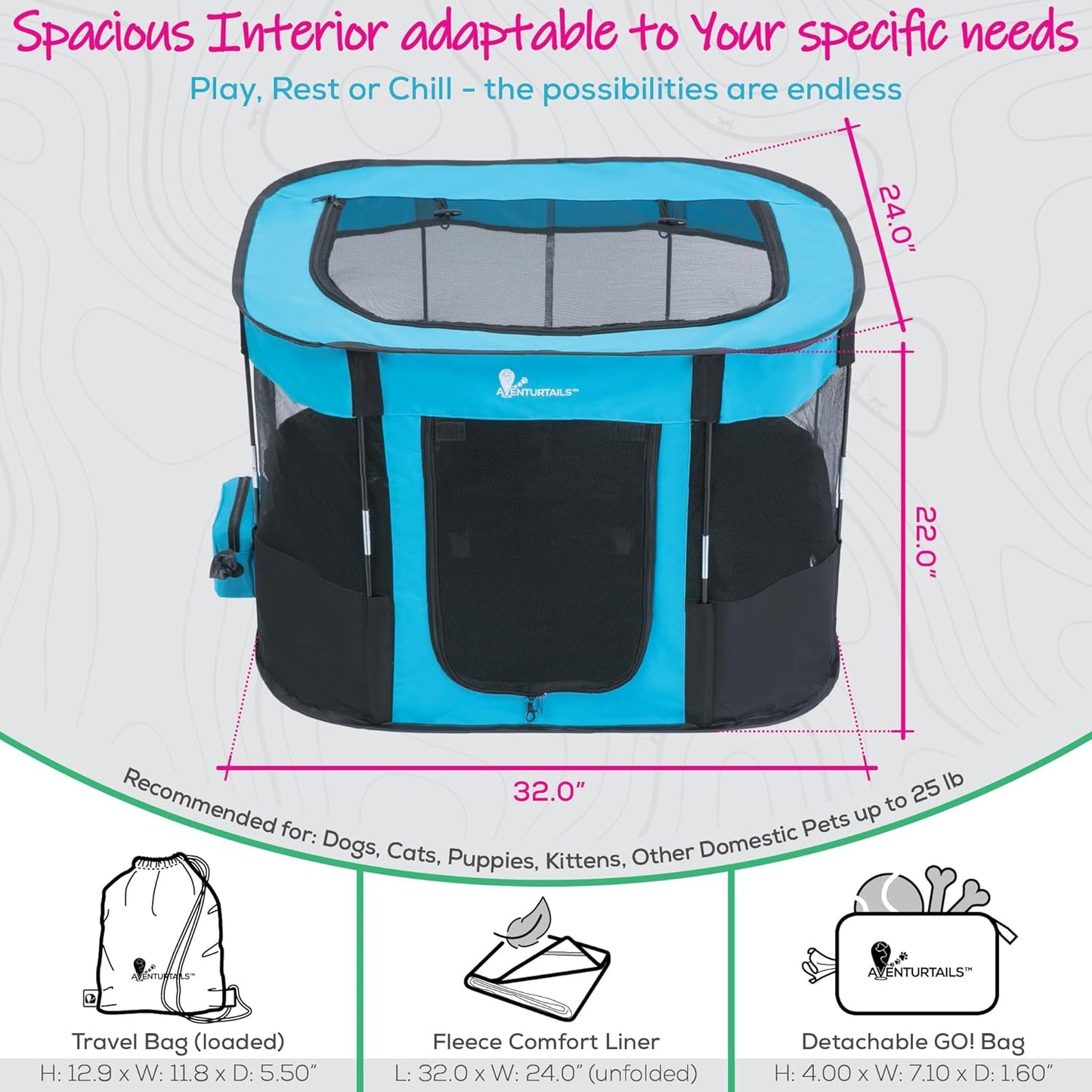 Portable Dog Playpen Medium - Cat Playpen for Indoor Cats Enclosed - Foldable Collapsible Fabric Pen - Travel Puppy Kitten Crate Kennel - Indoor Outdoor popup Tent for Pets Small Dogs Puppies Kittens