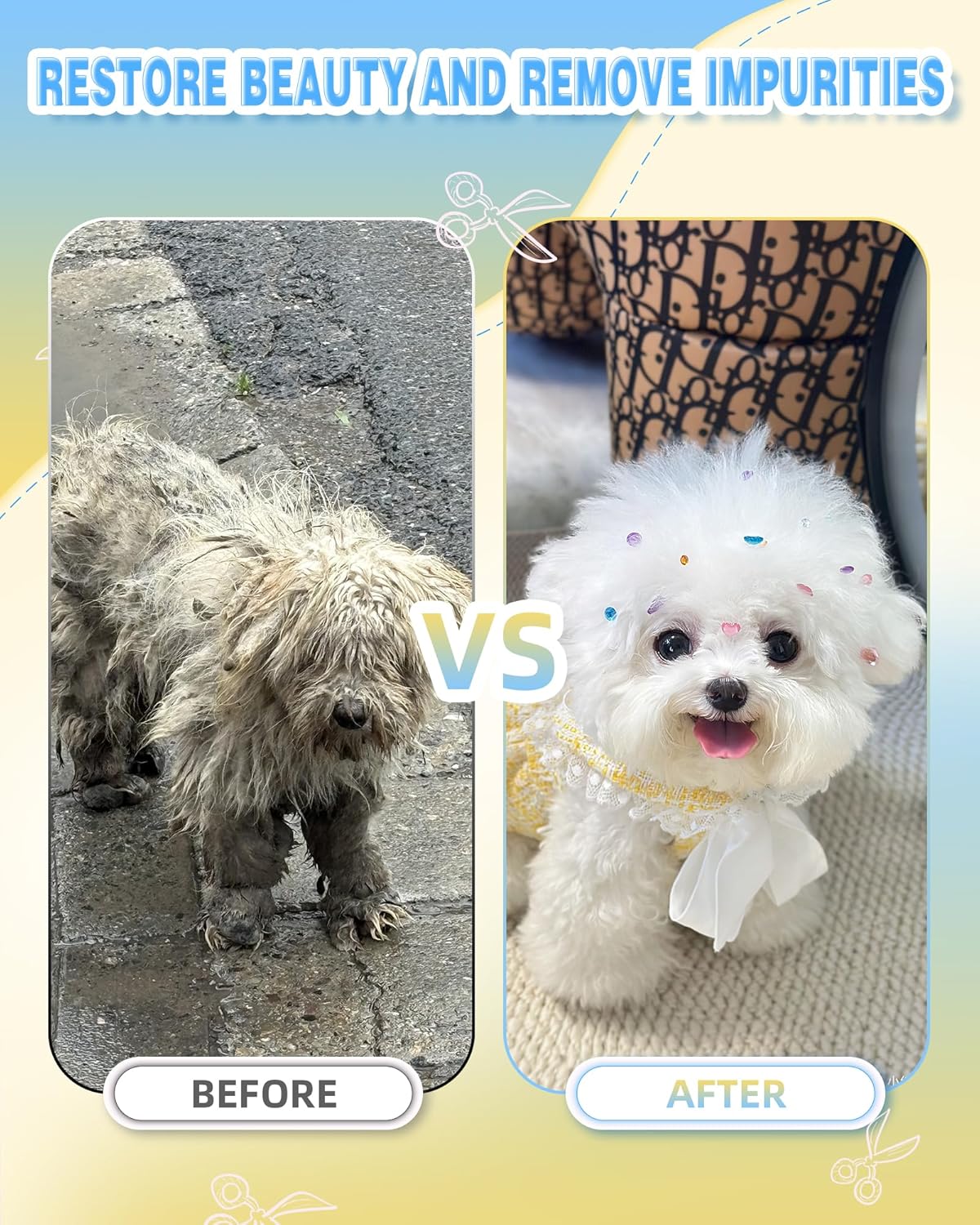 Curved Scissors for Dog Grooming, Dog Grooming Scissors Curved with Noise Reduction Pad, Light Weight,7.5" Pet Cutting Shears Safety Trimming Shearing for Dogs Cats (Curved, Golden)