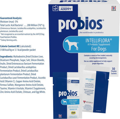 Probios Intelliflora for Dogs, Daily Probiotic Powder, Nutritional Supplement for Gut Health, Digestion & Immune Support, 30 sachets (Pack of 2)