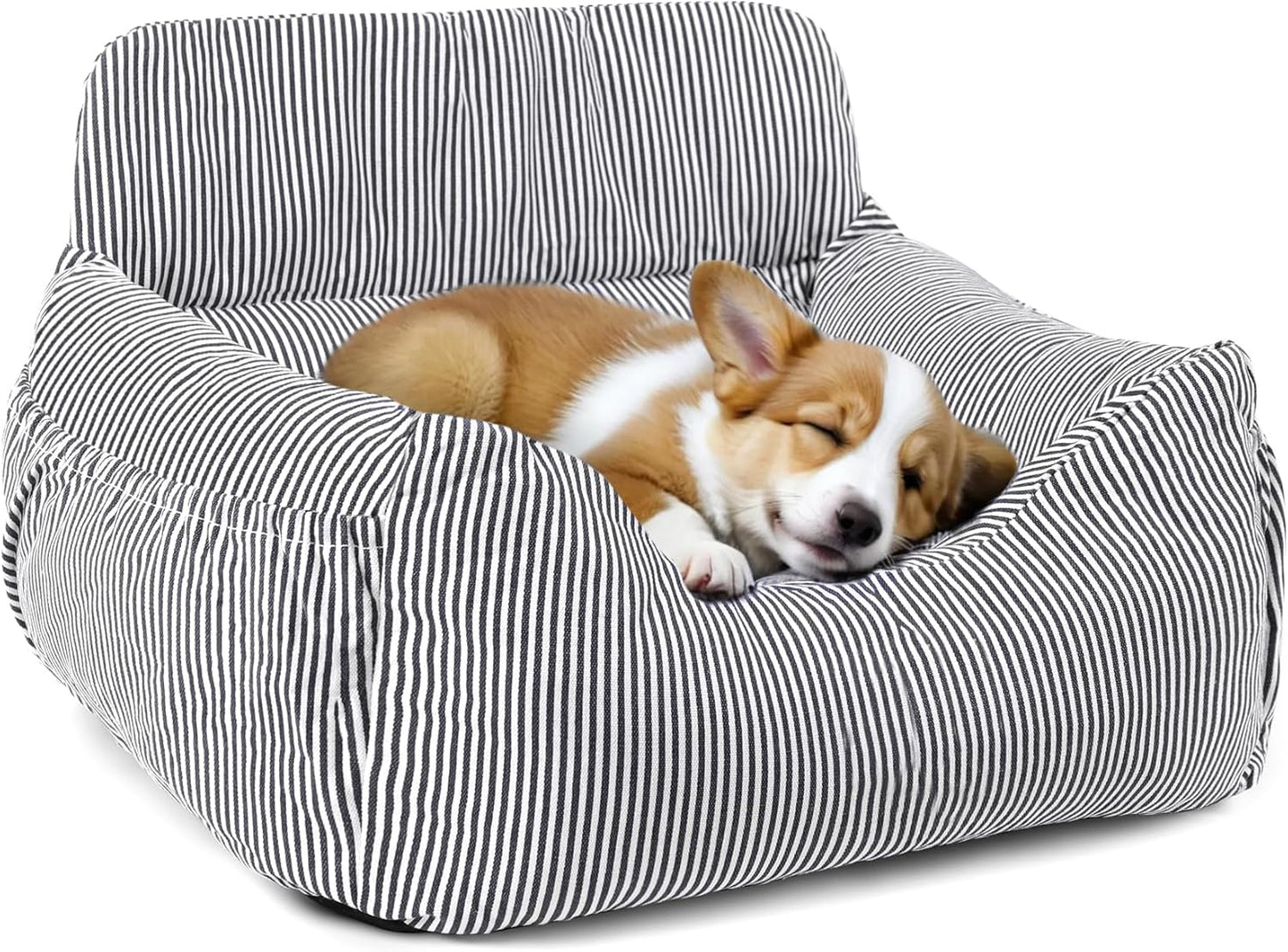 Dog Car Seat for Small Dogs, Pet Booster Seat with Clip-On Safety Leash and Storage Pockets, Washable Travel Dog Car Bed for Puppy （Black）