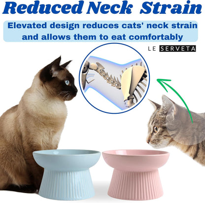 2 Pack Ceramic Slow Feeder Cat Bowl, Raised Puzzle Feeder, Anti-Vomiting, Elevated Food Bowl, Whisker Friendly (Blue, Pink)
