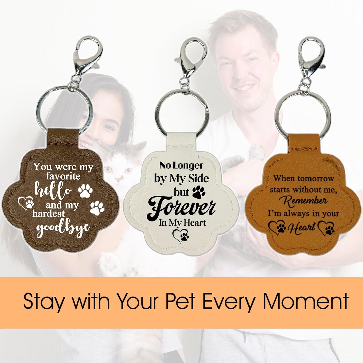 3 Pcs Pet Paw Keychain – Refillable Leather Paw Print Keepsake for Dog or Cat Hair, Transparent Pet Memorial Keychain with Compartment, Sympathy Gift for Pet Lovers, Fur Animal Ornaments Paw Shaped