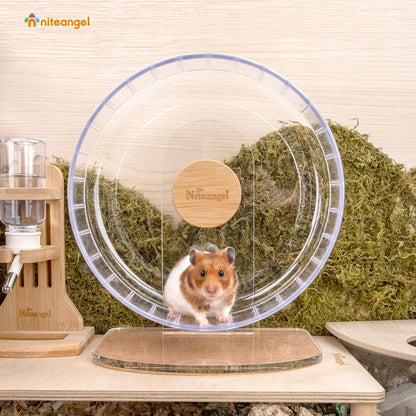 Niteangel Super-Silent Hamster Exercise Wheels - Quiet Spinner Hamster Running Wheels with Adjustable Stand for Hamsters Gerbils Mice Or Other Small Animals (M, Transparent)