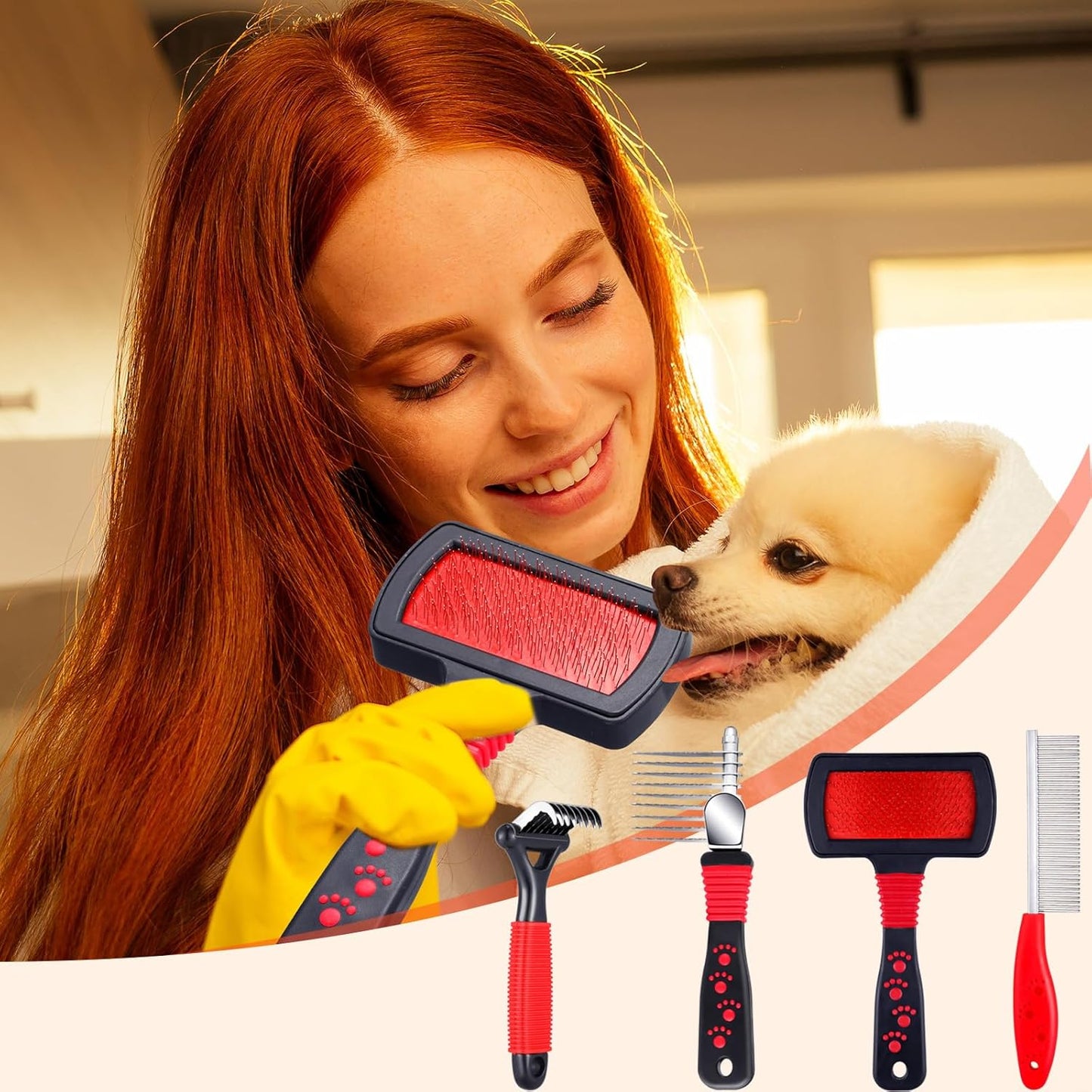 4 Pieces Pet Grooming Kit - Dematting Combs, Slicker Brush, and Steel Comb for Removing Knots and Hair from Dogs, Cats, and Poodles