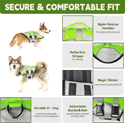 Dog Life Jacket with Reflective Stripes, Adjustable Pet Life Vest M for Swimming, Dog Life Jacket, Doggy Life Jackets, High Buoyancy &Visibility for Most Dogs