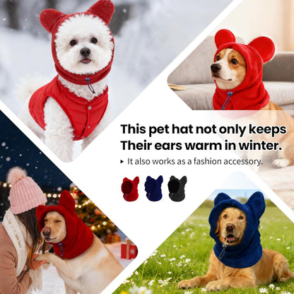 Dog Snood Winter Hood with Ear Protection, Fleece Neck Warmer for Dogs, (Blue, Small)