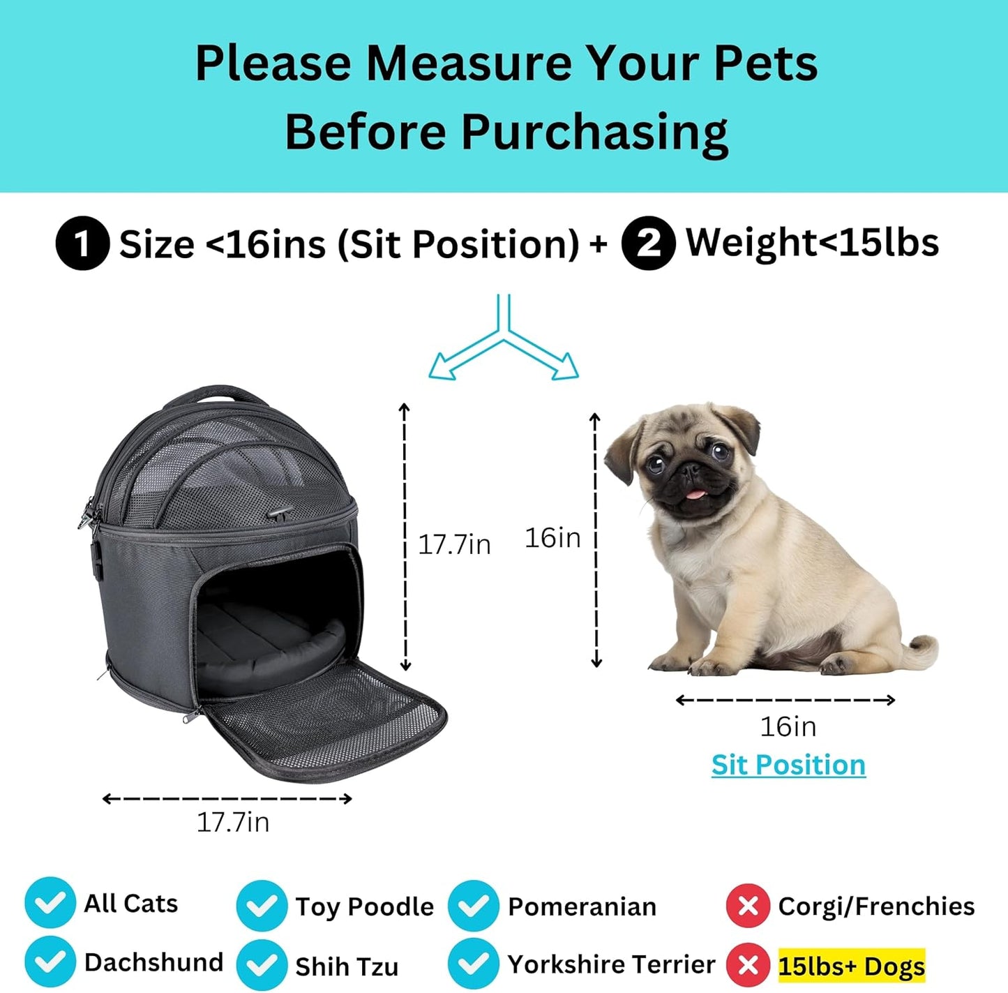 Crash-Tested Dog Car Carrier (Test with FMVSS 213b - 5 Star Safety Rated by CPS) | 3-in-1 Small Dog Car Seat, Portable Pet Carrier, Enclosed Cat Bed & Carseat | Best for Safe Travel (Up to 15lbs)