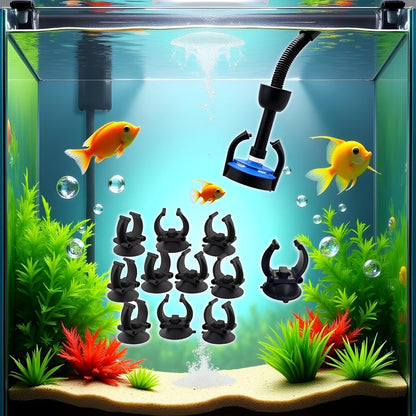 10Pcs Aquarium Suction Cup Clips, 18-22mm, Black, Universal Fish Tank Holders for Heaters, Pumps, Filters and Hood