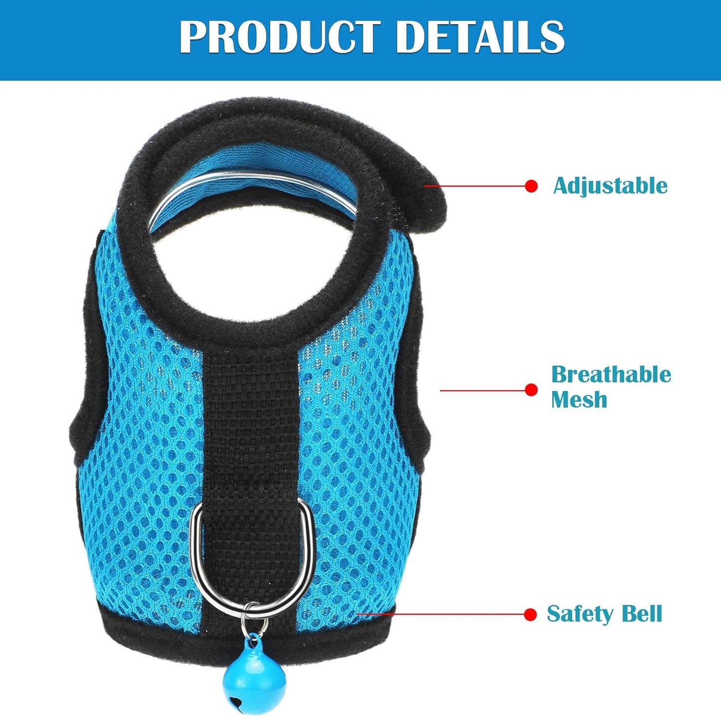 SATINIOR 2 Pieces Guinea Pig Clothes Baby Ferret Rats Hamster Soft Mesh Harness Leash Vest Set with Bell for Guinea Pigs, Hamster, Ferret, Rabbit, Chinchilla and Similar Small Animals (Blue, Black,S)