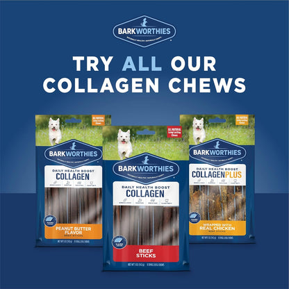 Barkworthies Peanut Butter Collagen Sticks - 6 Inch 8 Count (Pack of 1) - Flavorful, Single Ingredient, Long-Lasting