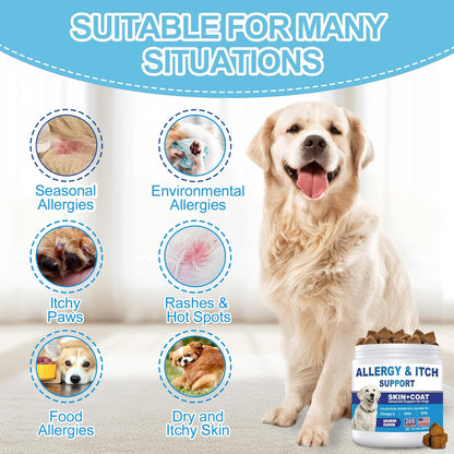 Dog Allergy Chews 200ct, Dog Allergy and Itching Skin Relief Bites Anti-Itch Skin & Coat Supplement Immune Support with Colostrum for Itchy Skin and Itchy Ears Licking Paws for Dogs Seasonal Allergies