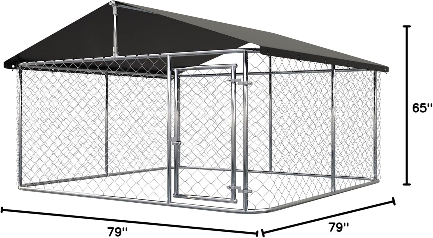 Outdoor Dog Enclosure Heavy Duty Dog Kennel House Mesh Dog Big Cage Pet Kennel Steel Fence with Secure Lock (6.56‘x 6.56’)