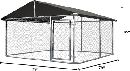 Outdoor Dog Enclosure Heavy Duty Dog Kennel House Mesh Dog Big Cage Pet Kennel Steel Fence with Secure Lock (6.56‘x 6.56’)