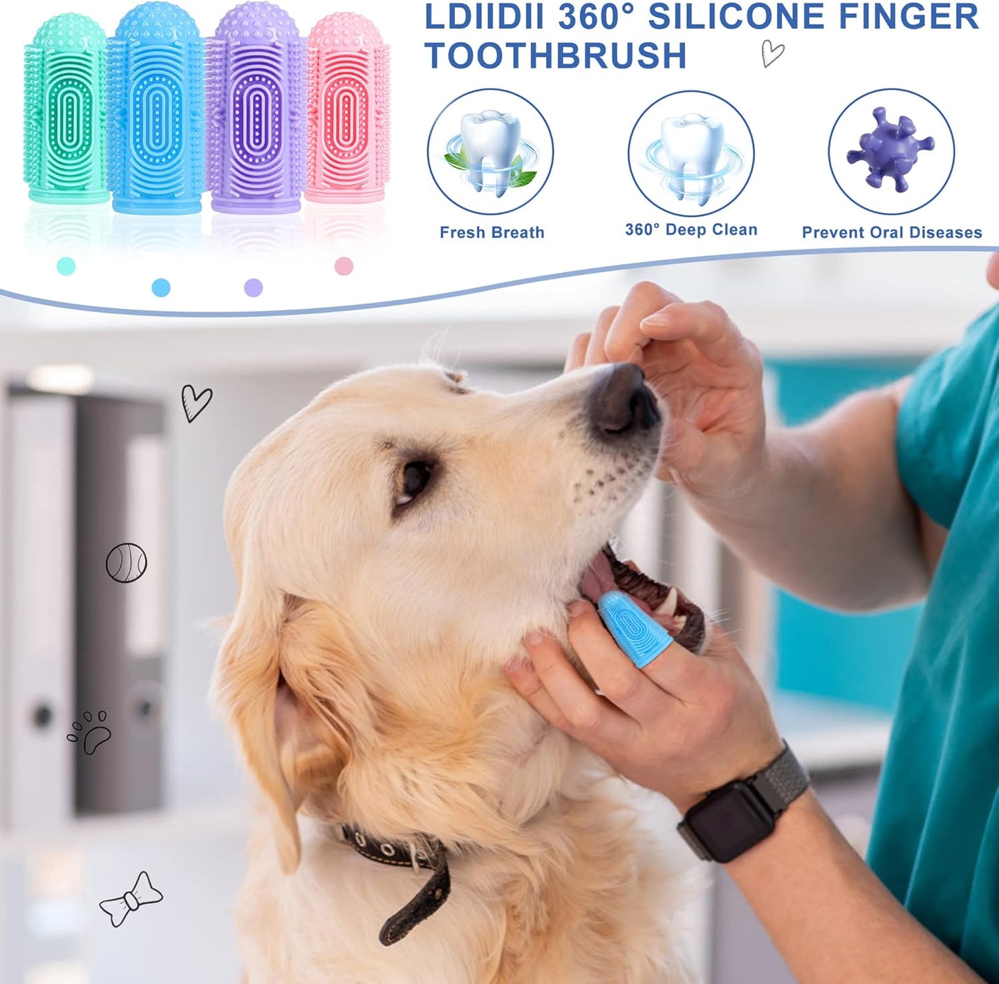 Dog Toothbrush 4 Pack Dog Tooth Brushing Kit Dogs Finger Toothbrush for Teeth Cleaning & Dental Care Cat Toothbrushs Doges Tooth Brush Puppy toothbrushs Pet Toothbrushes Finger Brush