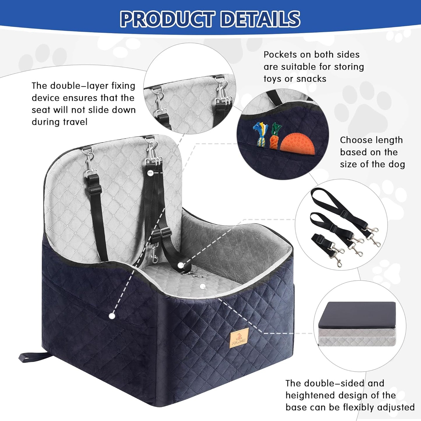 Dog Car Seat for Small/Medium Dogs, Dog Booster with Thick Memory Foam Two Layers of Elevated Cushion, Fully Detachable and Washable, Pet Booster Seat for Travel Accessories