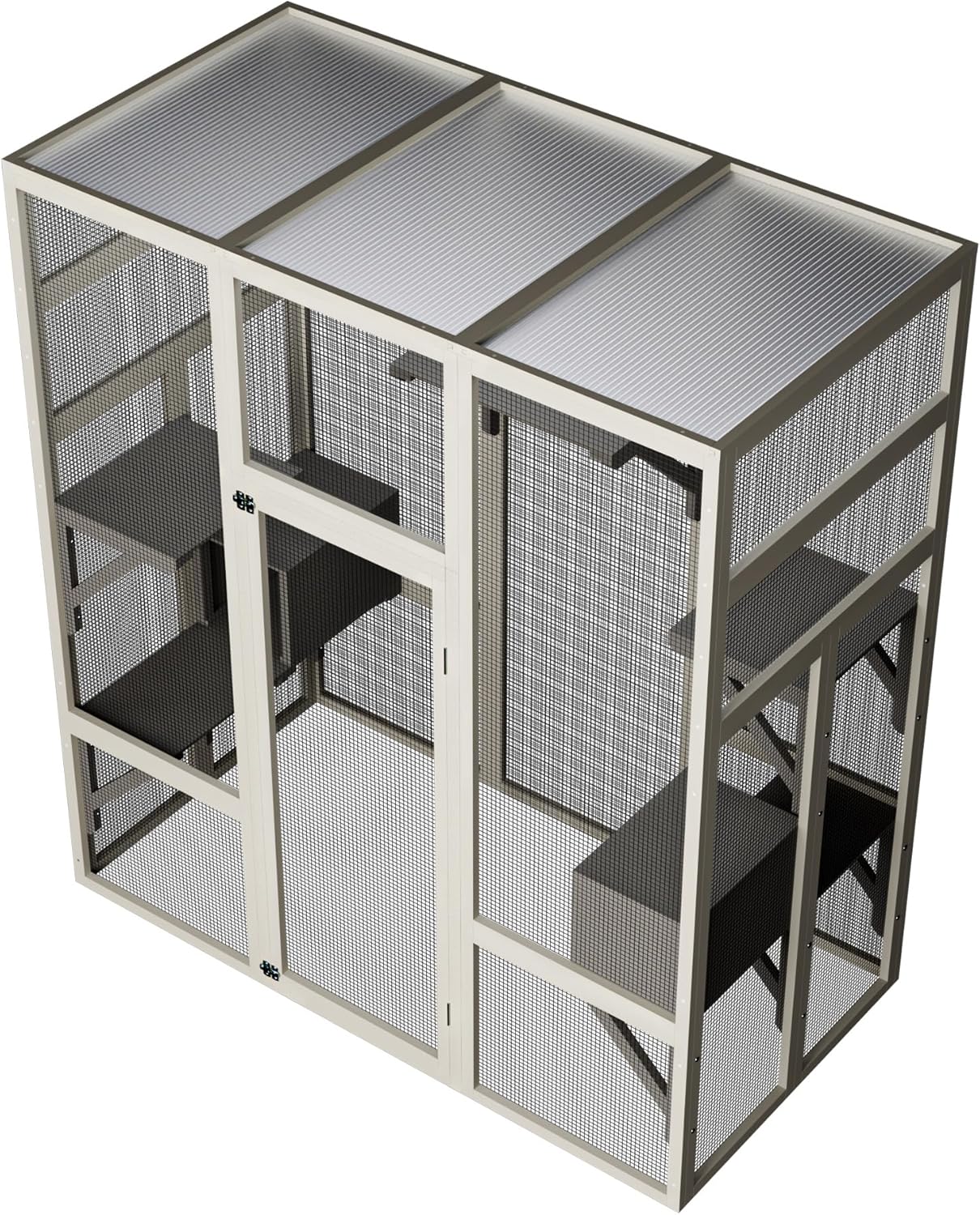 70'' Catio Outdoor Cat House, Cat Enclosure for Mulitiple Cats Large Walk in Catio with Waterproof Cover, Feral Cats Shelter with Platforms and 2 Resting Box