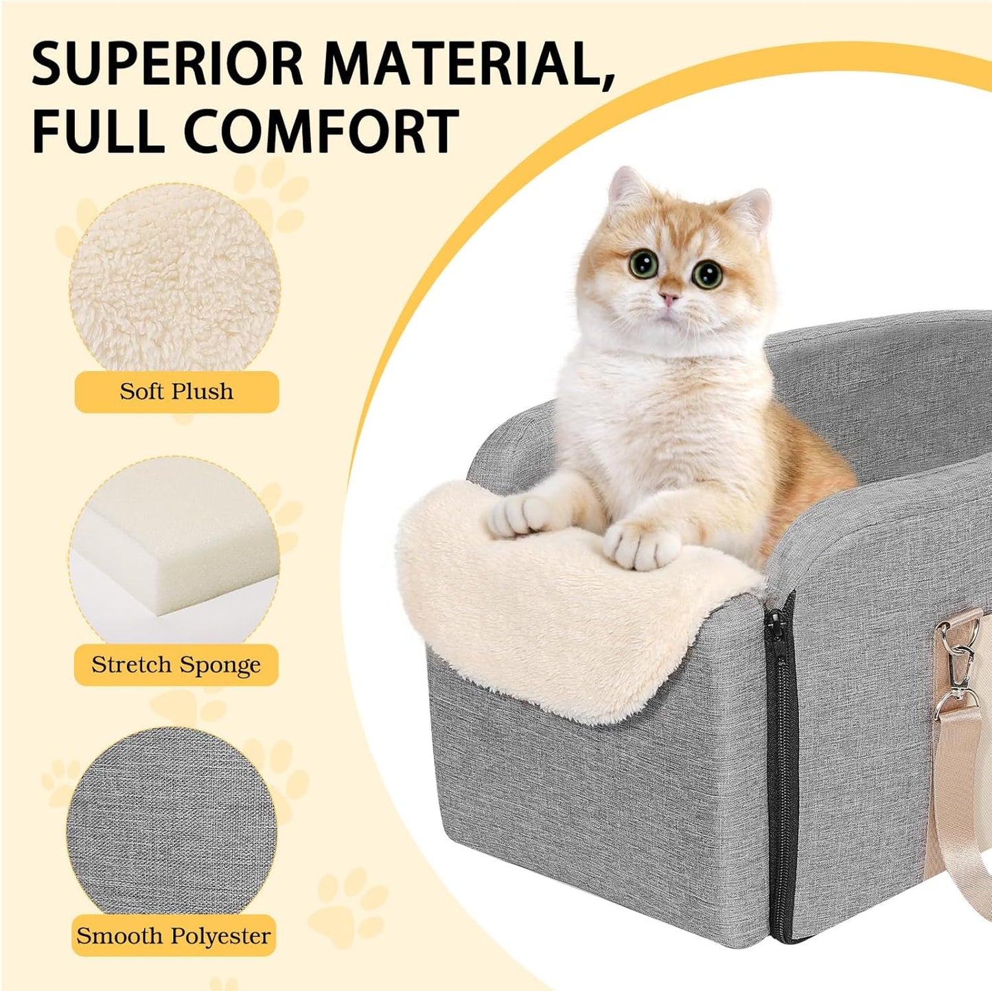 Dog Car Seat for Big Console, Non-Slip Center Console Dog Car Seat for Pickup and Trucks, Large Space Pet Bed for Puppies, Small Dogs, Cats Under 15 LBS, Grey