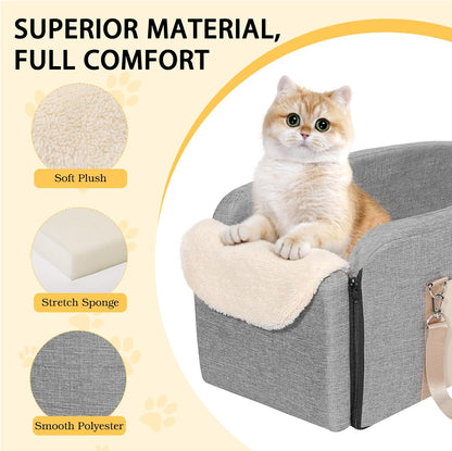 Dog Car Seat for Big Console, Non-Slip Center Console Dog Car Seat for Pickup and Trucks, Large Space Pet Bed for Puppies, Small Dogs, Cats Under 15 LBS, Grey