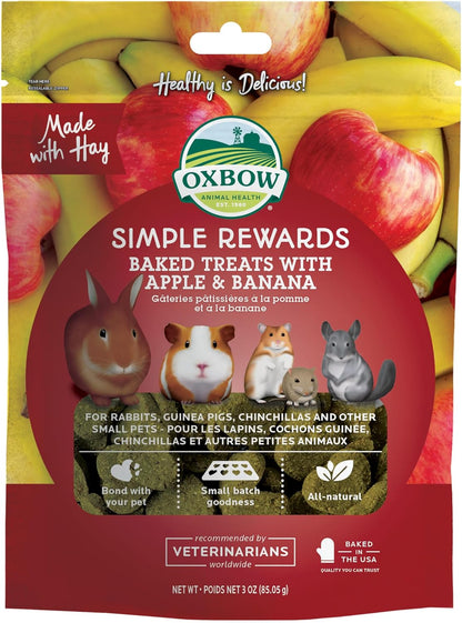 Oxbow Simple Rewards Apple Banana Treats, Timothy Hay Guinea Pig & Bunny Treats, Pet Snack, Made with Oxbow Guinea Pig Hay, Made in USA, Timothy for Rabbit, 3 oz Bag
