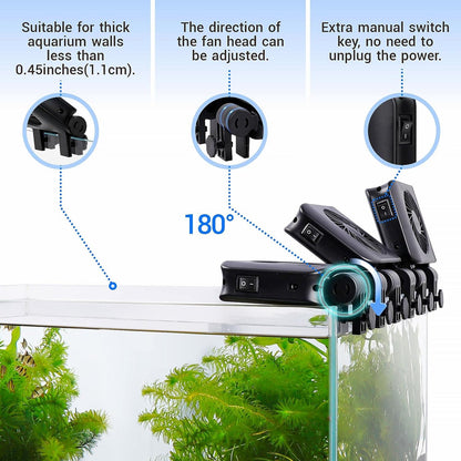 hygger Aquarium Chillers Fan, Quiet Fish Tank Cooling Fan Equipment with Adjustable Speed Controller, Suitable for Freshwater Saltwater Tanks(3-Fan Head)
