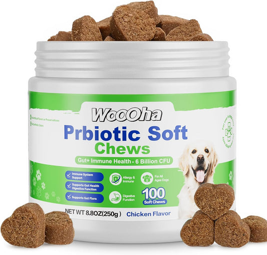 Probiotics for Dogs, Dog Probiotics for Gut Health, Digestive Support, Itchy Skin, Gas & Diarrhea Relief, Dog Probiotic with 6 Billion CFU Prebiotics & Digestive Enzymes, 100 Chews, Chicken Flavor