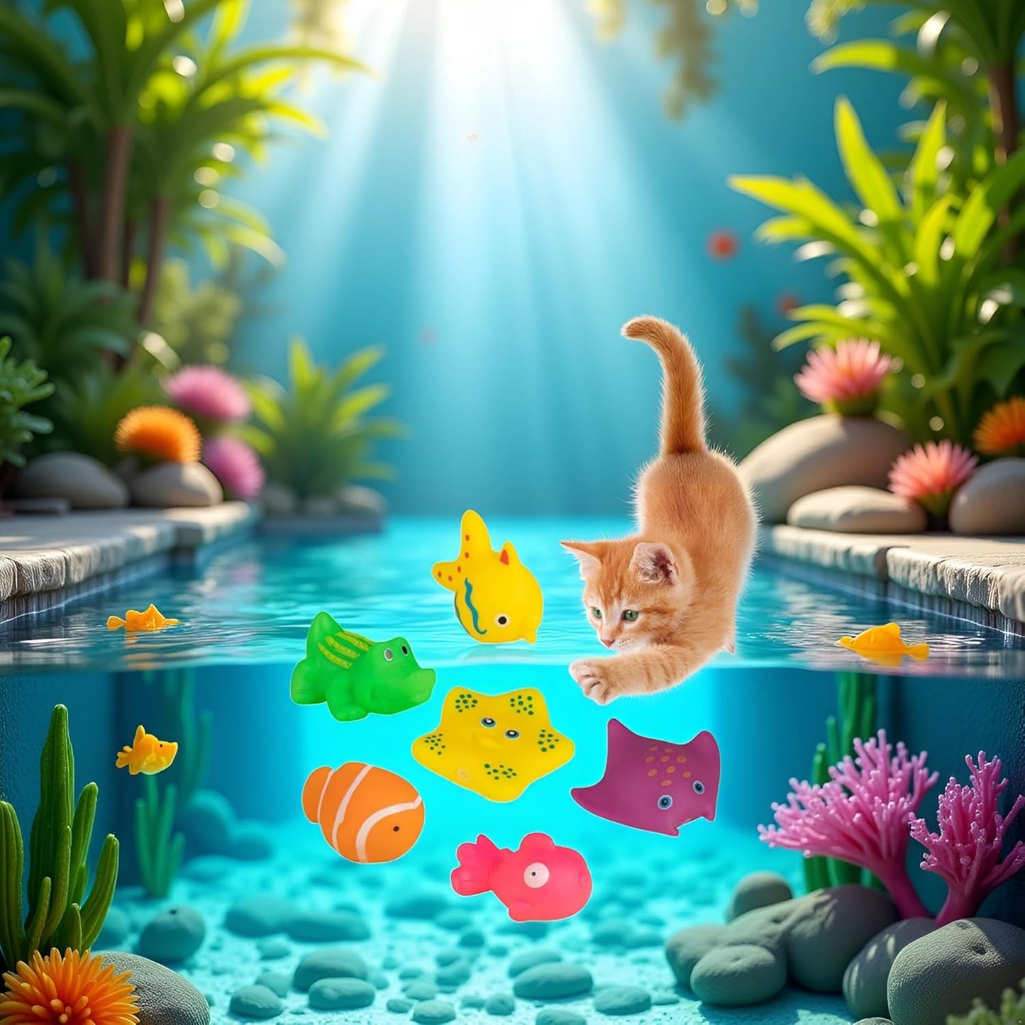 6 Pcs Pool Cat Interactive Toy, Cat Pool Toys, Floating Water Toy, Pet Kitten Swimming Bathing Fish Toy,Bath Toys, Sensory, Cats for Endless