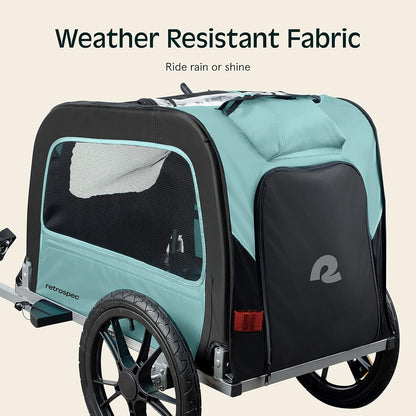 Retrospec Rover Waggin' Pet and Dog Bike Trailer with Weather-Resistant Canopy & Mesh Shield - Foldable Frame, 16in Wheels with Storage Pouch & Internal Safety Leash Supports up to 50 lbs