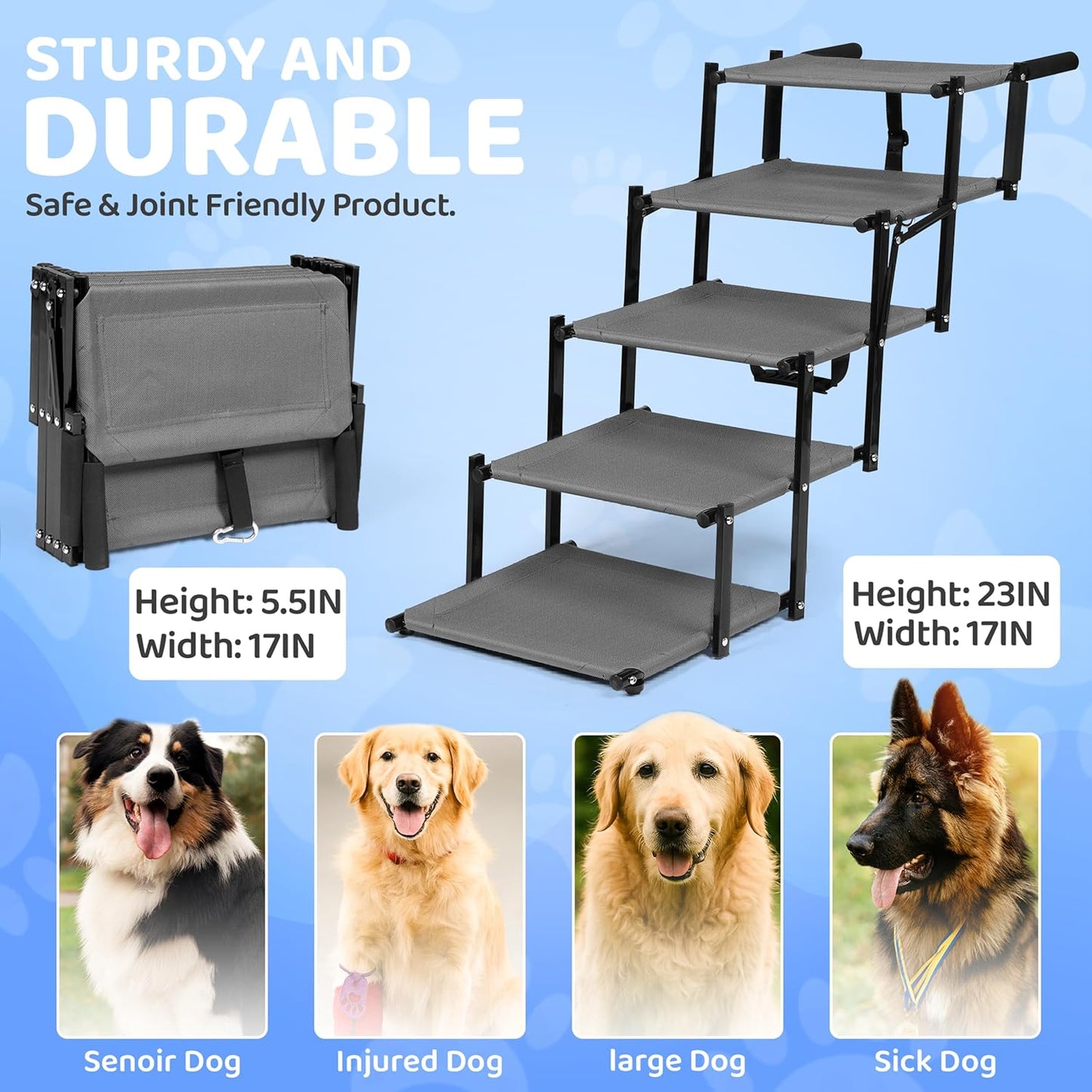 Dog Car Steps – Portable Non-Slip Pet Stairs for High Cars, SUVs & Trucks, Foldable Design, 200 lb Support | EOSET