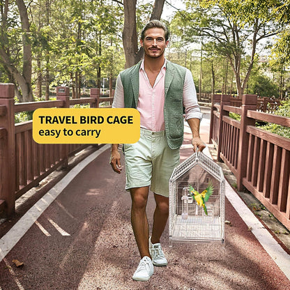 20.5 inch Small Bird Cage, Parrot Cage, Portable Bird Carrier, Travel Carrier Cage for Home, Outing, Pet Clinic, Temporary Placement, for Small Medium Birds(White)