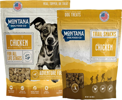 Chicken Dog Food and Chicken Dog Treat Adventure Fuel Bundle - 16 oz Freeze-Dried Raw Food with Single Ingredient Training Snacks