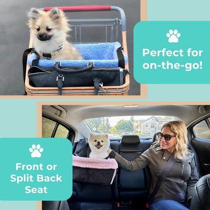 Dog Car Seat for Small Dogs - Grey Dog Booster Seat- Washable, Adjustable and Collapsible Pet Travel Carrier Bed- Includes Safety Seat Belt Tether for Small Dogs, Puppies and Pets up to 18 lbs