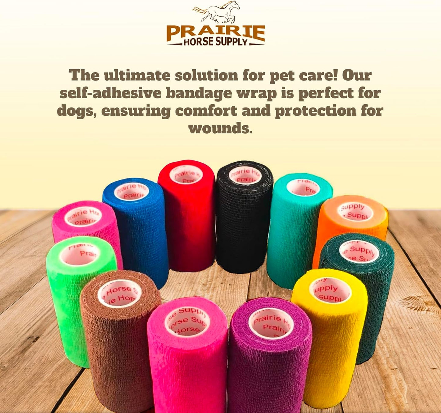 Prairie Horse Supply 24 Rolls Assorted Self Adhesive Bandage Wrap 4 Inch Elastic Cohesive Vet Tape for First Aid, Medical, Sport & Animals Wound
