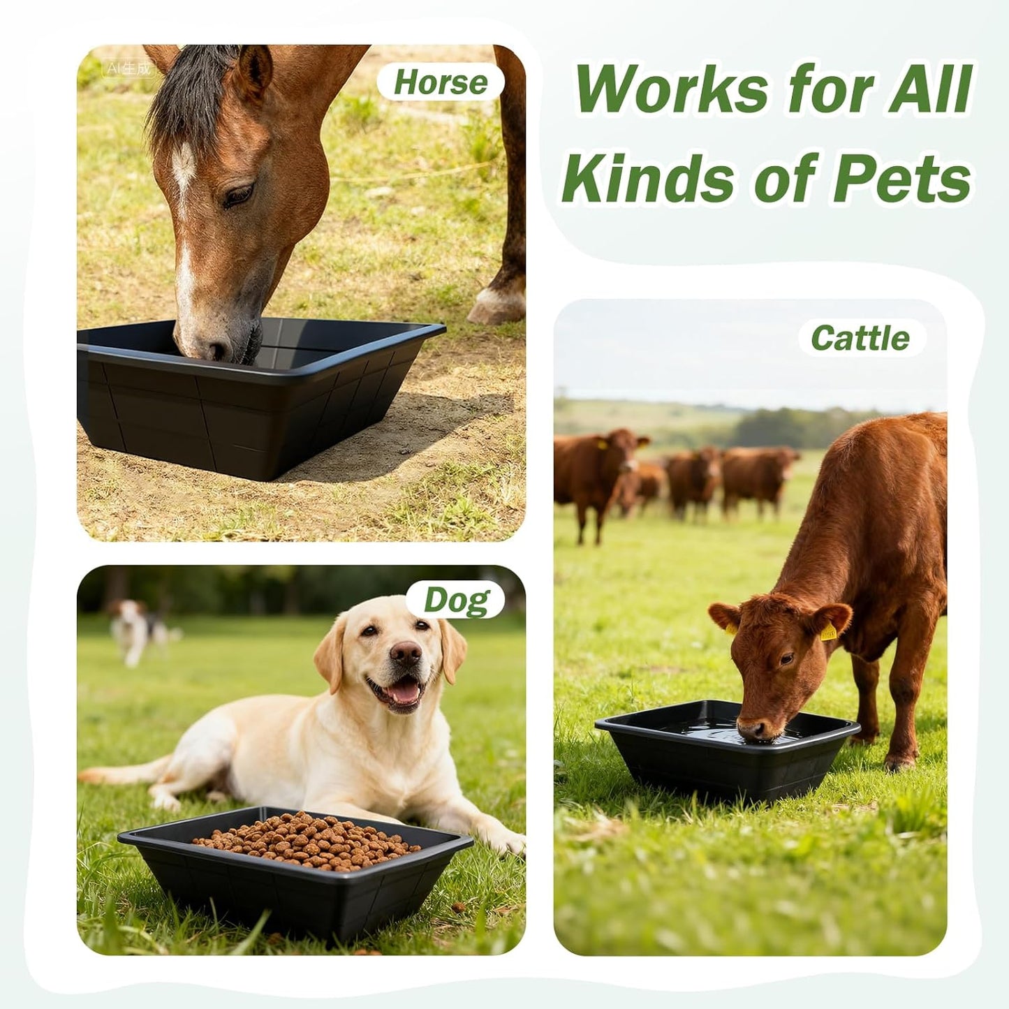 4Pcs Rubber Feed Pan, 3 Gallon Durable Rubber Feed Pan Chicken Dust Bath Livestock Water Bowl for Pig Goat Chicken Dogs Farm Small Animal