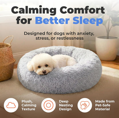 Best Pet Supplies Round Calming Dog Bed for Small, Medium & Large Dogs, Plush Donut Cuddler Pet Bed w/Raised Rim for Head, Neck Support, Anti-Slip Bottom Washable Bed - Light Warm Gray, 24 x 24 x 7