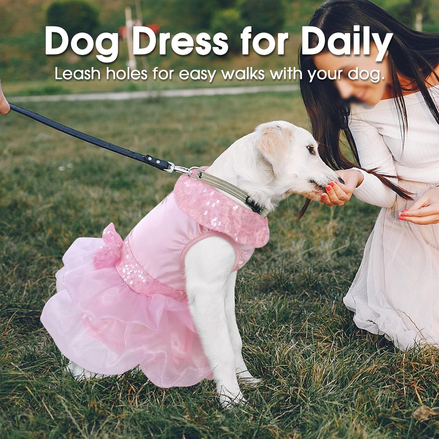 ASENKU Dog Dress, Dog Wedding Dress Skirt with Detachable Hemline, Princess Lace Puppy Christmas Birthday Party Outfit Formal Costume with Sequins Bow for Medium Large Dogs (Pink, Large)